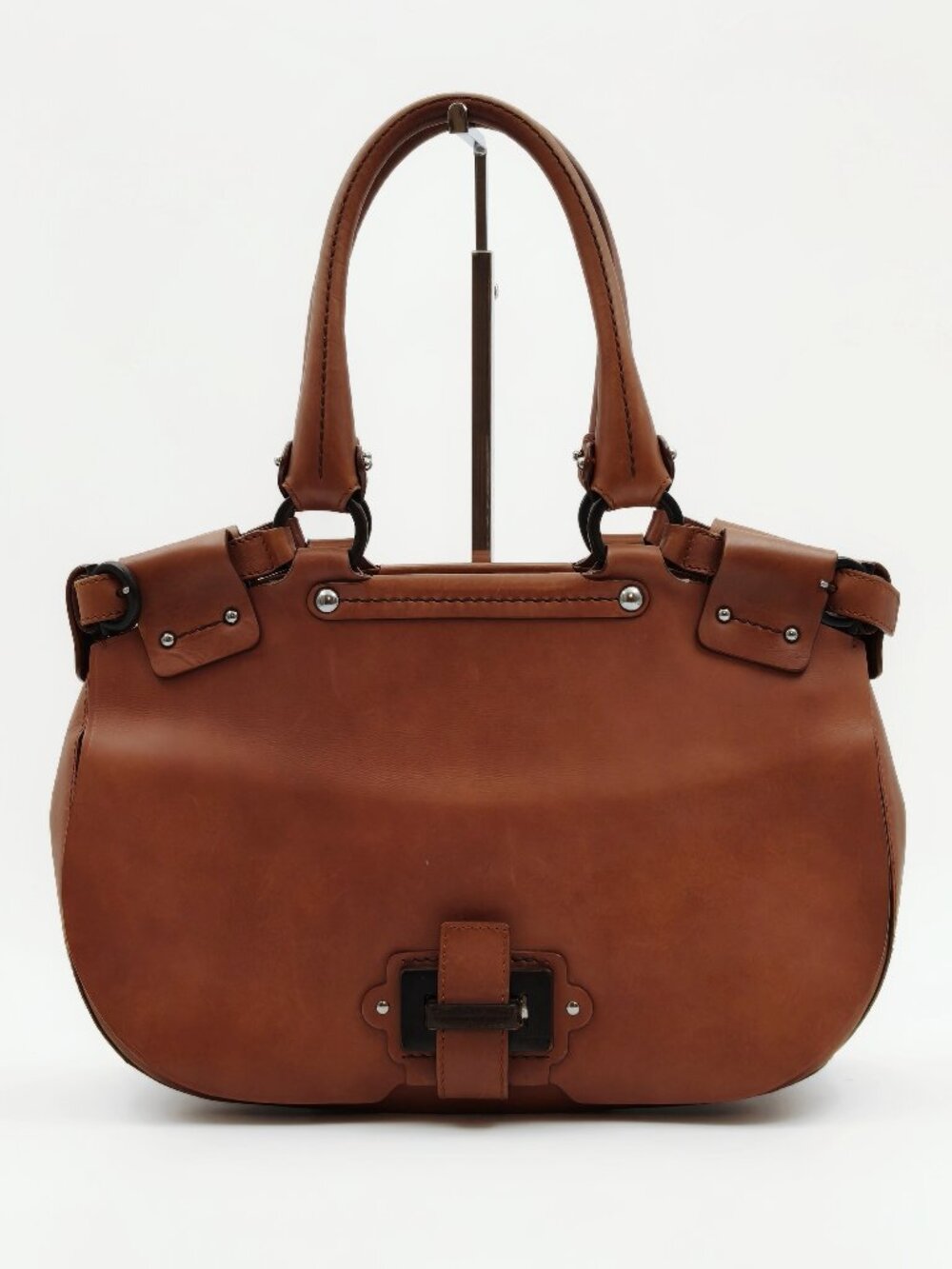 Salvatore Ferragamo Brown Leather Shoulder Bag Wood Buckle Accent Italy
